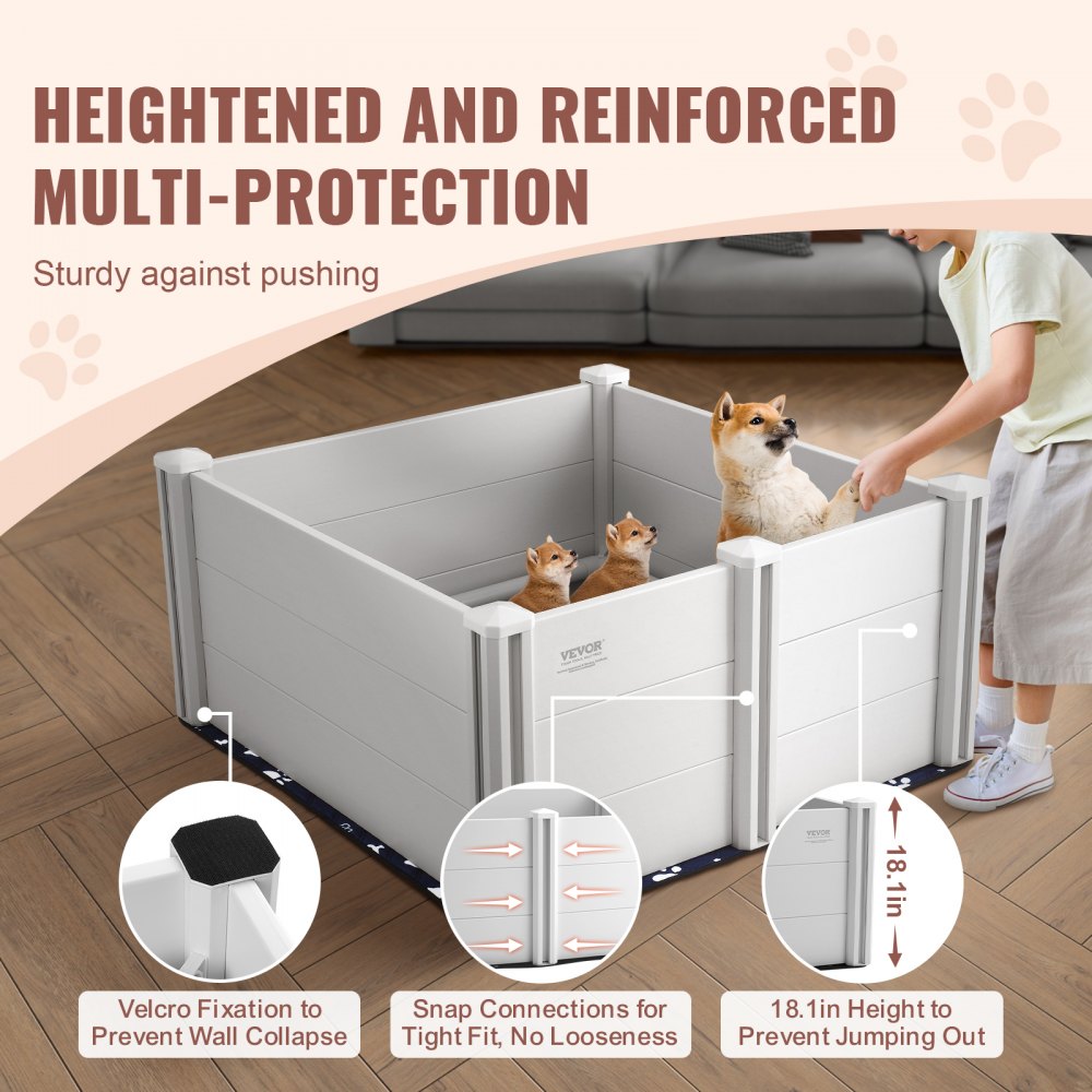 Dog Whelping Box 38.6x38.6x18.1in PVC with Rails Pee Pad for Dogs Puppies
