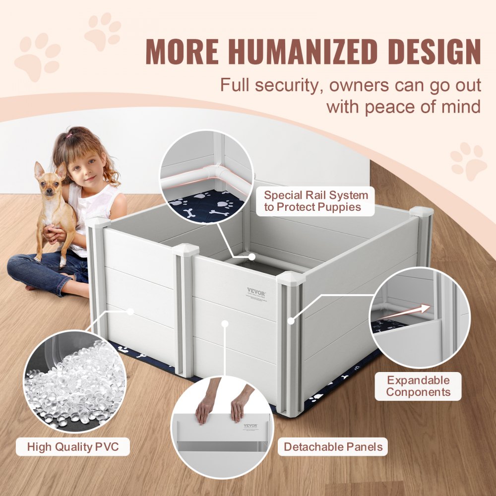 Dog Whelping Box 38.6x38.6x18.1in PVC with Rails Pee Pad for Dogs Puppies