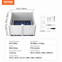 Dog Whelping Box 38.6x38.6x18.1in PVC with Rails Pee Pad for Dogs Puppies