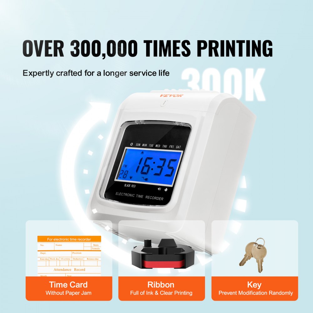 Punch Time Clock, Time Tracker Machine for Employees of Small Business, 6 Punches per Day, Time Clock Punch Machine Includes 102 Time Cards, 1 Ink Ribbon and 2 Security Keys