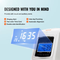 Punch Time Clock, Time Tracker Machine for Employees of Small Business, 6 Punches per Day, Time Clock Punch Machine Includes 102 Time Cards, 1 Ink Ribbon and 2 Security Keys