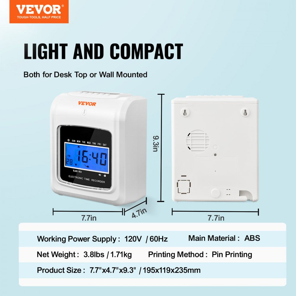 Punch Time Clock, Time Tracker Machine for Employees of Small Business, 6 Punches per Day, Time Clock Punch Machine Includes 102 Time Cards, 1 Ink Ribbon and 2 Security Keys