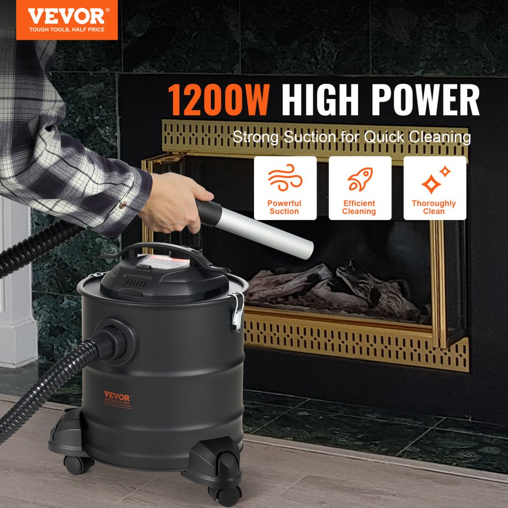 Bostome 5-gallon ash vacuum cleaner with a 1200W motor and flexible heat-resistant hose.