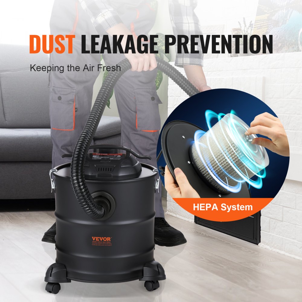 Bostome 5-gallon ash vacuum cleaner with a 1200W motor and flexible heat-resistant hose.