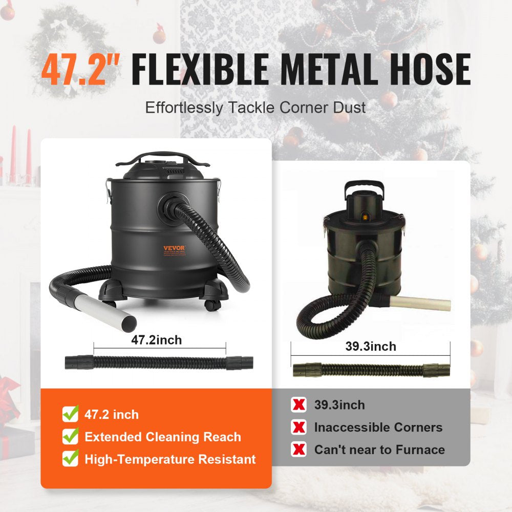 Bostome 5-gallon ash vacuum cleaner with a 1200W motor and heat-resistant flexible hose.