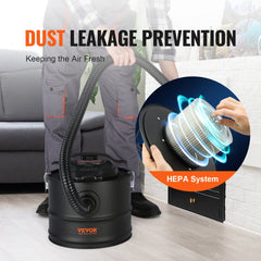 Bostome 4-gallon 1200W ash vacuum cleaner with flexible hose and HEPA filter shown in use.