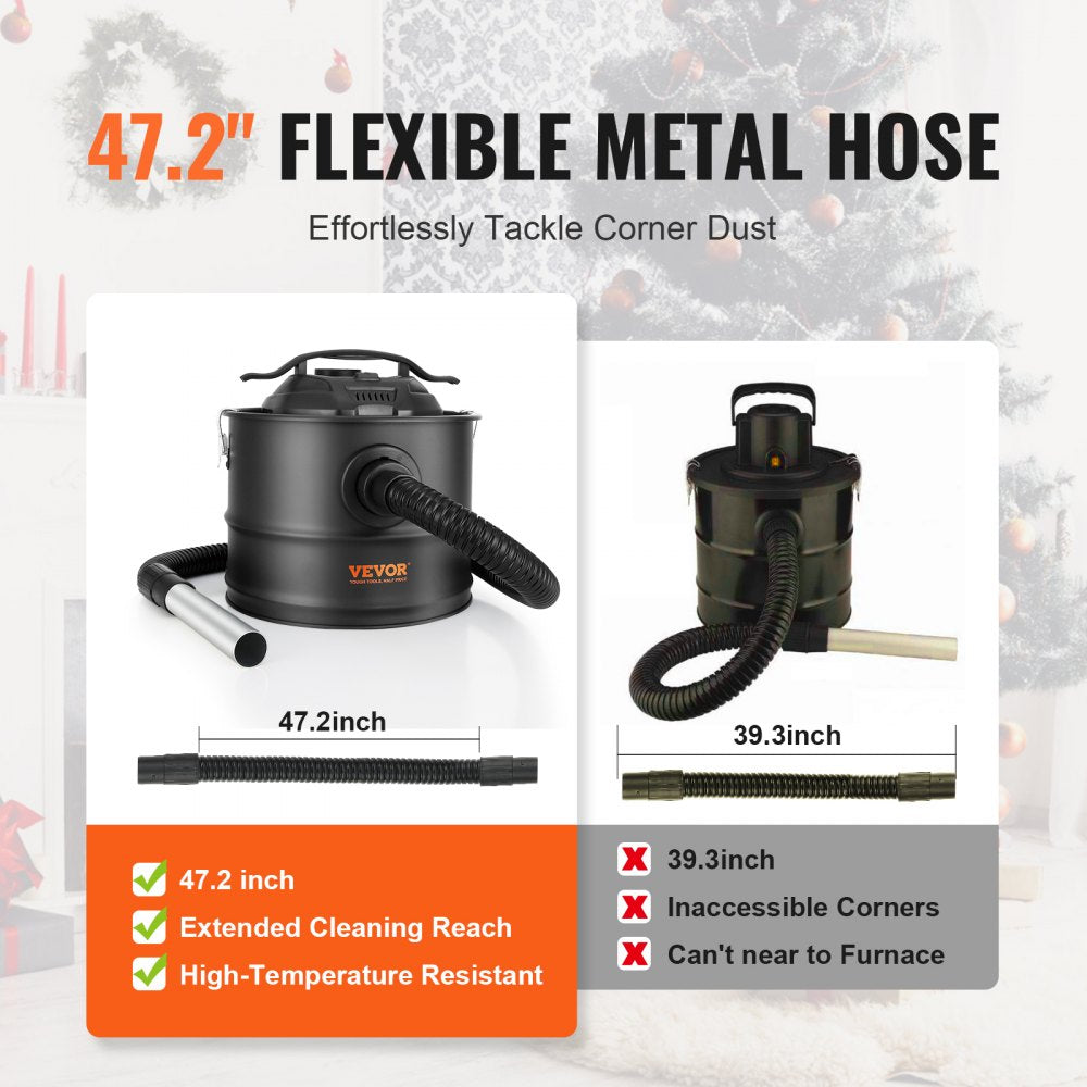 Bostome 4-gallon 1200W ash vacuum cleaner with 47.2-inch flexible metal hose.