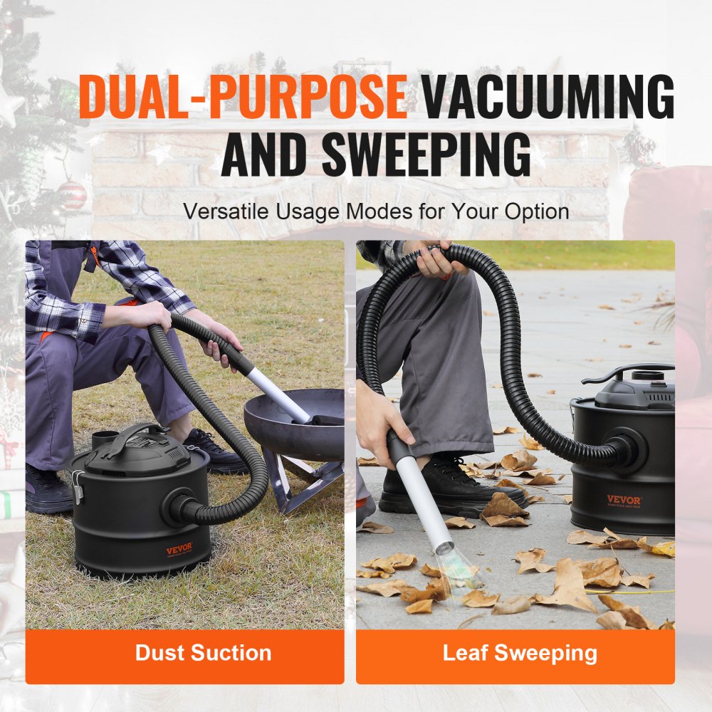 Bostome 4-gallon 1200W ash vacuum cleaner in use for dust suction and leaf sweeping with flexible hose.