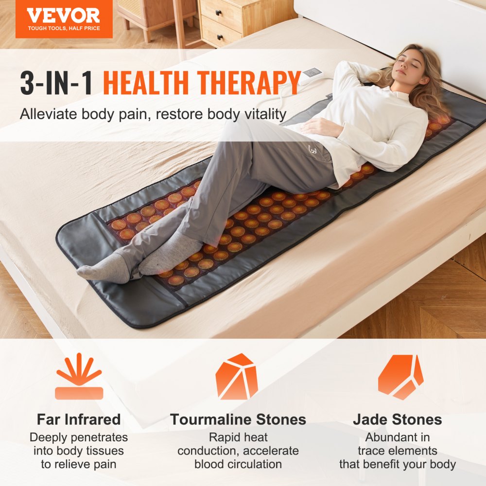 Far Infrared Heating Pad 96 Natural Jade & 72 Tourmaline Stone Heating Pad