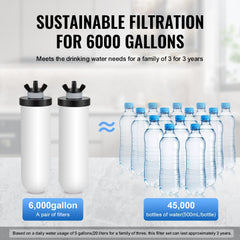 2.25G Gravity-fed Water Filter Countertop System Stainless Steel 2 Filters