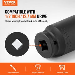 14-piece metric axle nut impact socket set with 1/2-inch drive, deep 6- and 12-point sockets from 27-39 mm.