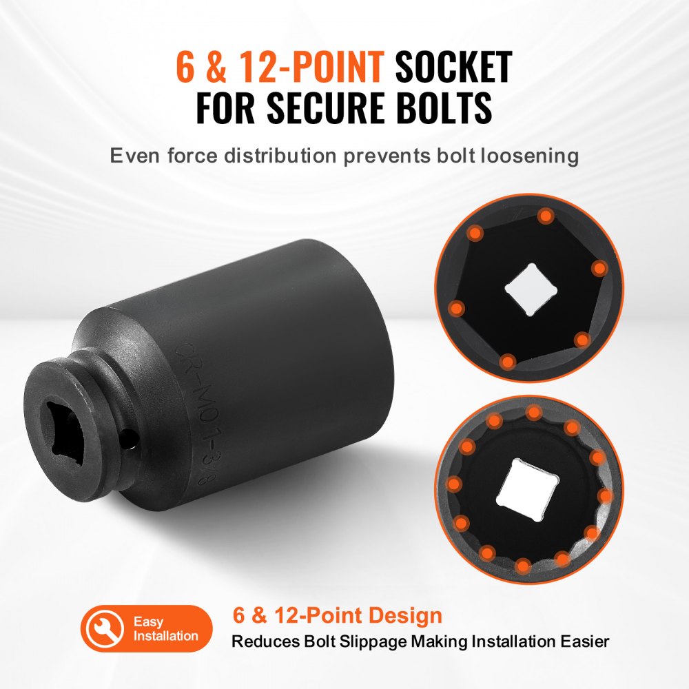 14-piece metric axle nut impact socket set with deep 6- and 12-point sockets in black.