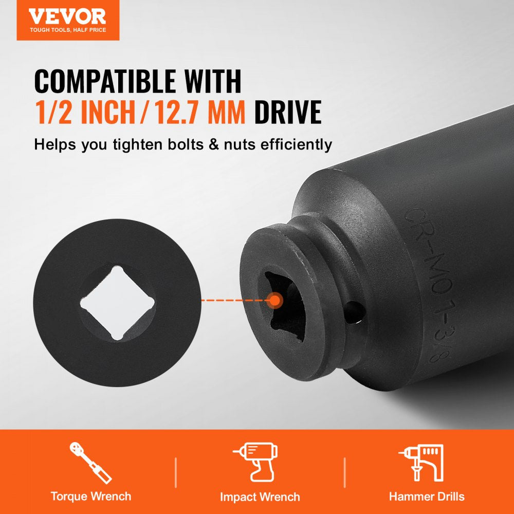 8-piece deep 6-point SAE axle nut impact socket set in a portable storage case.