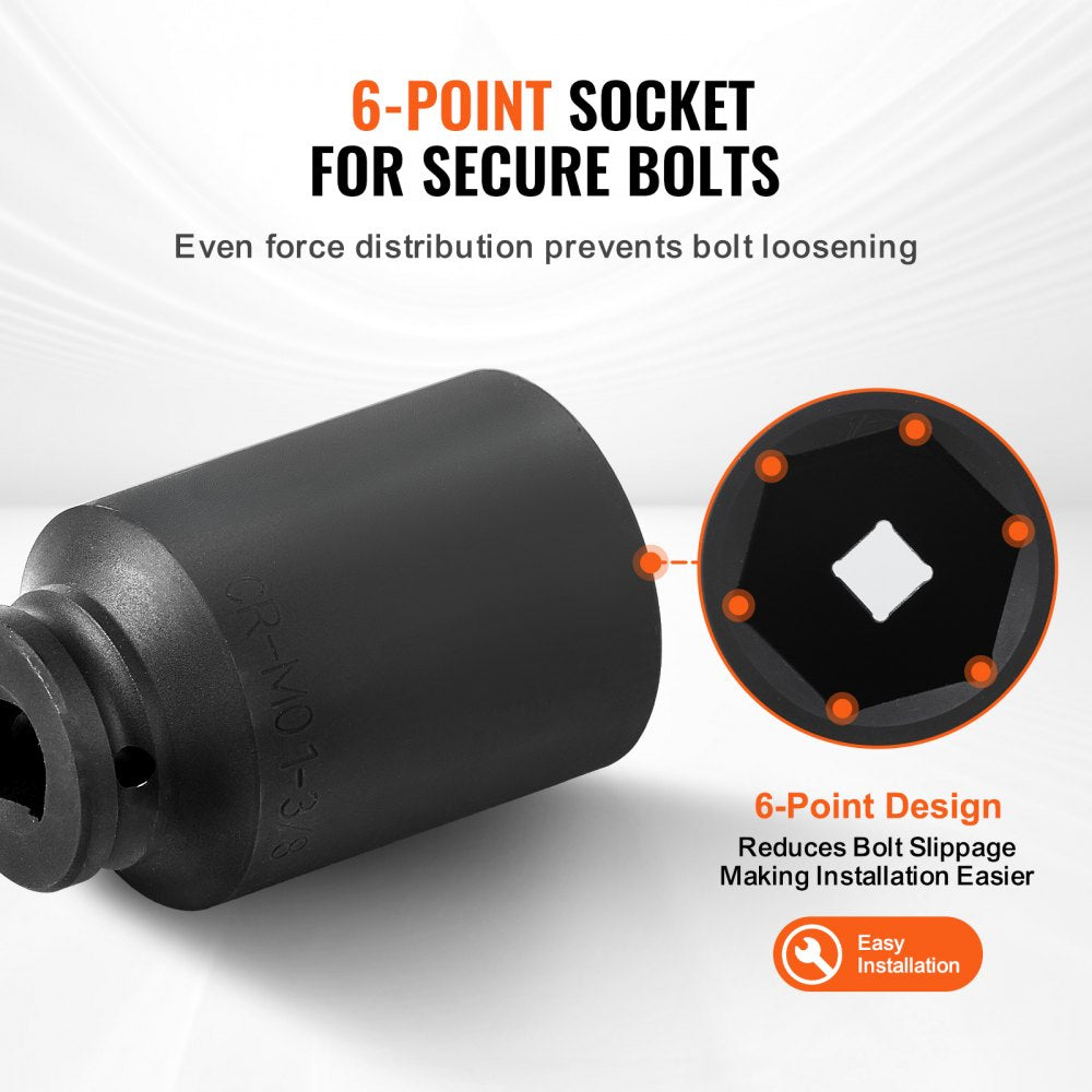 Eight-piece deep 6-point SAE axle nut impact socket set in a portable storage case.