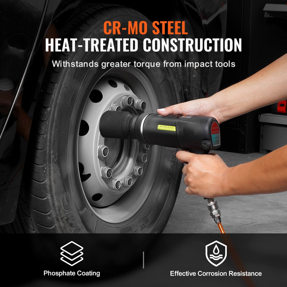 8-piece deep 6-point SAE axle nut impact socket set in a portable storage case.