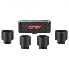 Bostome 1/2" drive 4-piece SAE axle nut impact socket set in black with case.