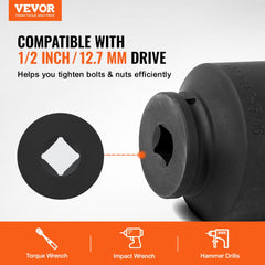 4-piece SAE axle nut impact socket set with 1/2-inch drive and 6-point CR-MO design.