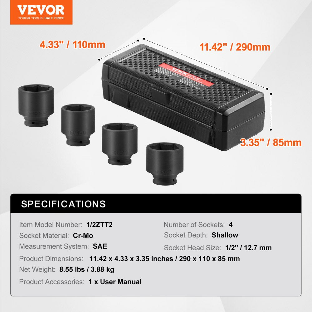 4-piece SAE axle nut impact socket set in black case with CR-MO sockets.