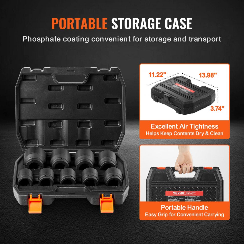 Black 9-piece 1-inch drive SAE axle nut impact socket set in a portable storage case.