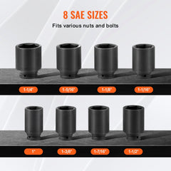 8-piece Bostome 3/4" drive axle nut impact socket set with deep 6-point design.