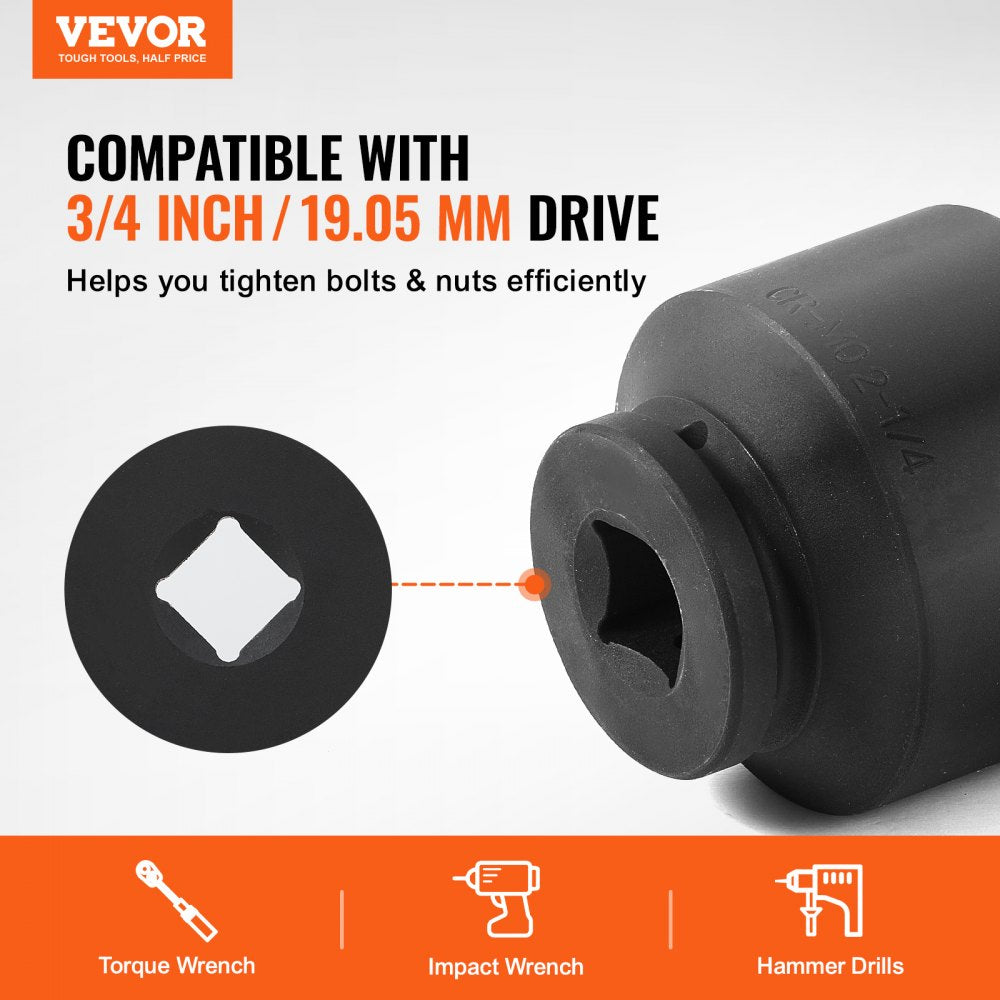3/4-inch drive 8-piece SAE axle nut impact socket set with 6-point sockets in a case.