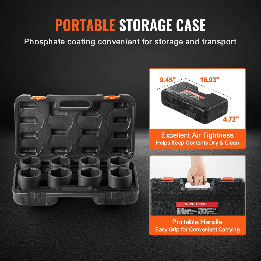 Black 8-piece 3/4-inch drive SAE axle nut impact socket set in a portable storage case.