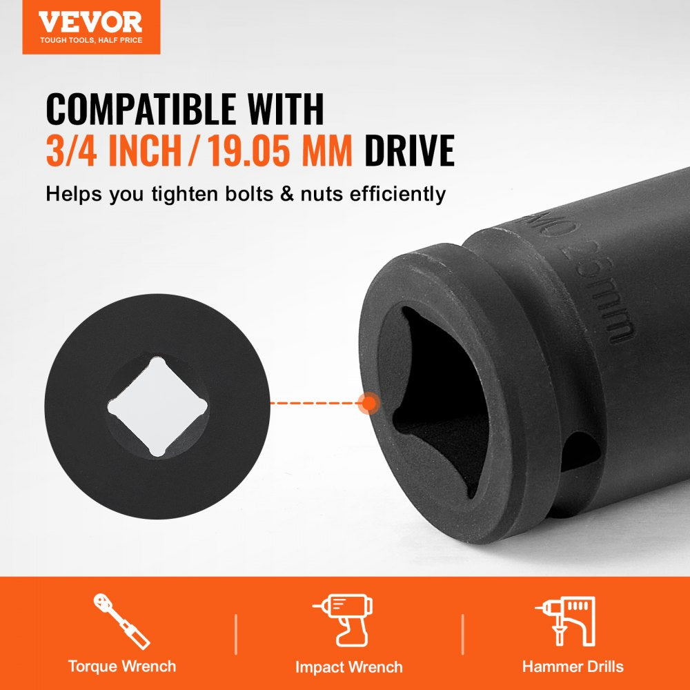 8-piece metric axle nut impact socket set with 3/4-inch drive, sizes 24-38 mm.