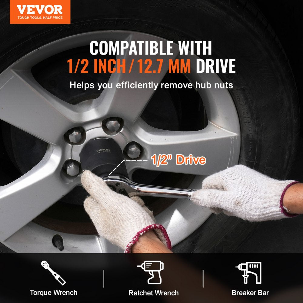 Six-piece spindle nut socket set with heat-treated steel and portable storage case.