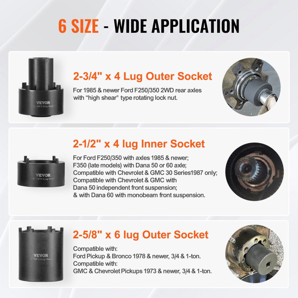 Bostome 1/2" drive spindle nut socket set with six precision-sized sockets in a portable case.