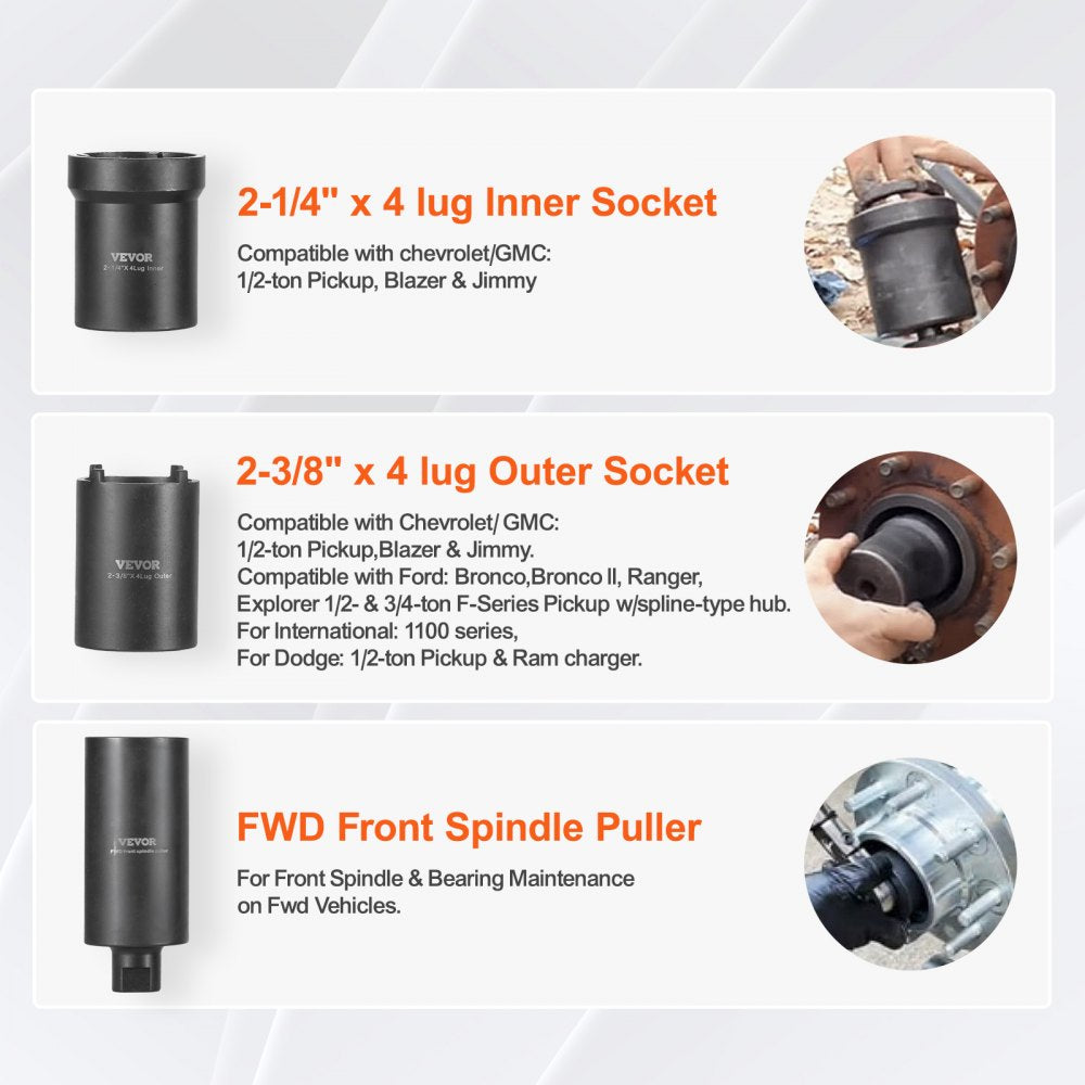 Bostome 1/2" drive spindle nut socket set with six precision-sized sockets in a portable case.
