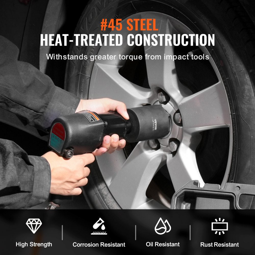 Six-piece spindle nut socket set with heat-treated steel and portable storage case.