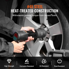 Six-piece spindle nut socket set with heat-treated steel and portable storage case.