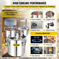 Alcohol Still, 13.2Gal / 50L Stainless Steel Water Alcohol Distiller Copper Tube Home Brewing Kit Build-in Thermometer for DIY Whisky Wine Brandy, Silver