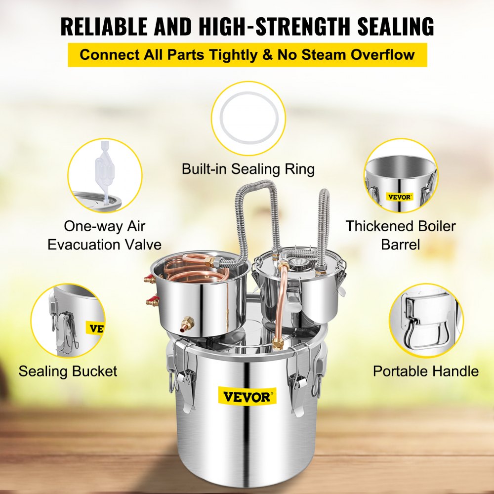 Alcohol Still, 13.2Gal / 50L Stainless Steel Water Alcohol Distiller Copper Tube Home Brewing Kit Build-in Thermometer for DIY Whisky Wine Brandy, Silver