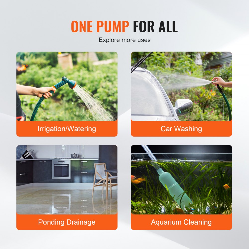 Water Transfer Pump, 12V DC 360 GPH 1/10HP, Portable Electric Utility Pump with 6 ft Suction Hose Kit, Impeller, Suction Strainer, for Garden, Rain Barrel, Pool, Pond, Hot Tub, Aquarium Draining