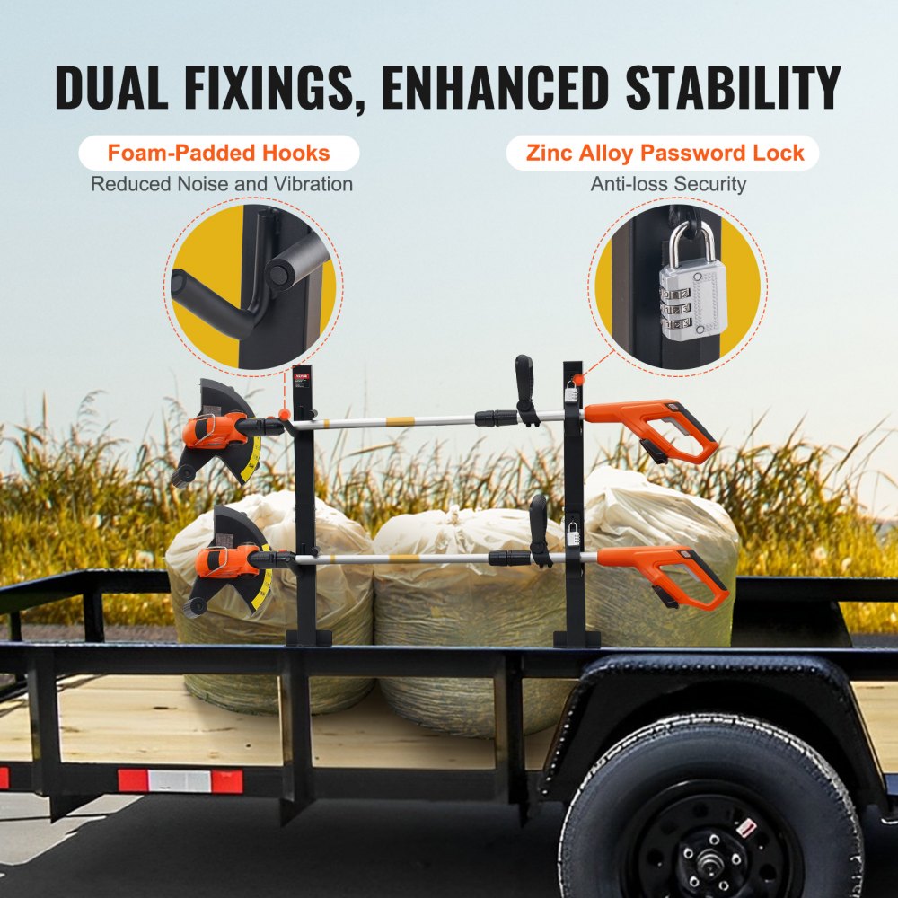 Trimmer Rack, 2 Place Weeder Trimmer Rack, Trim Holder Trailer Rack Carrier with Zinc Alloy Password Lock, Mount On Landscape Truck Trailer Enclosed Trimmer Rack Weed Eater Racks, Pair
