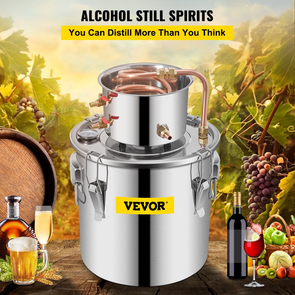 Water Alcohol Distiller, 3 Gal, Distillery Kit w/Circulating Pump, Alcohol Still Copper Tube, Whiskey Distilling Kit w/Build-In Thermometer, Whiskey Making Kit for DIY Alcohol, Stainless Steel