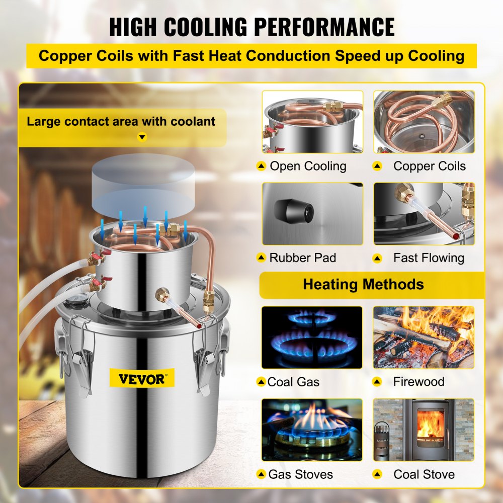 12L Water Alcohol Distiller 3GAL Copper Wine Making Boiler Multi Home DIY Brewing Distilling Kit for Fruit Wine, Water, Brandy, And Refining Plant Extracts