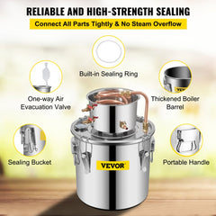 12L Water Alcohol Distiller 3GAL Copper Wine Making Boiler Multi Home DIY Brewing Distilling Kit for Fruit Wine, Water, Brandy, And Refining Plant Extracts
