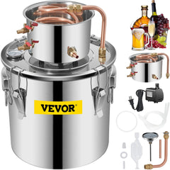 Moonshine Still 5 Gal 21L, Distillery Kit with Circulating Pump, Alcohol Still Copper Tube, Whiskey Distilling Kit w/Build-In Thermometer, Whiskey Making Kit for DIY Alcohol, Stainless Steel