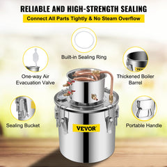 Alcohol Still 5 Gal 21L Stainless Steel Water Alcohol Distiller Copper Tube Home Brewing Kit Build-in Thermometer for DIY Whisky Wine Brandy