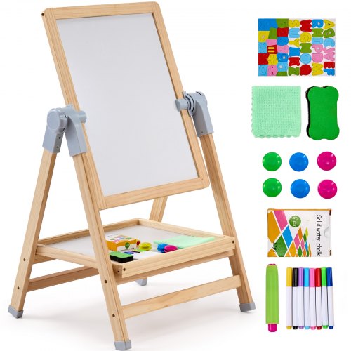 2-in-1 Kids Art Easel Double-Sided Wooden Magnetic Whiteboard Chalkboard