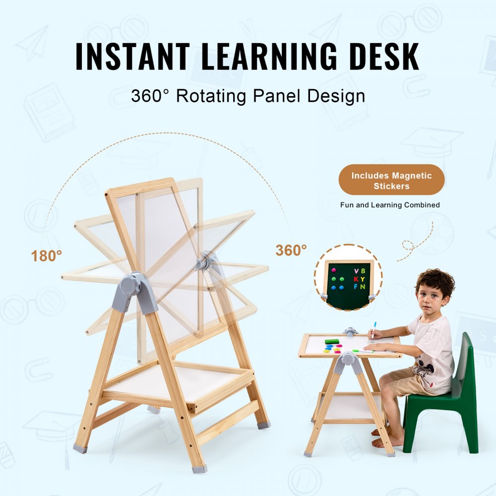 2-in-1 Kids Art Easel Double-Sided Wooden Magnetic Whiteboard Chalkboard
