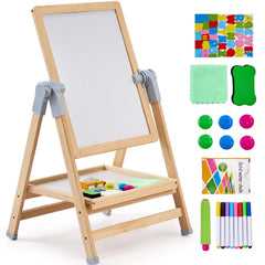 2-in-1 Kids Art Easel Double-Sided Wooden Magnetic Whiteboard Chalkboard
