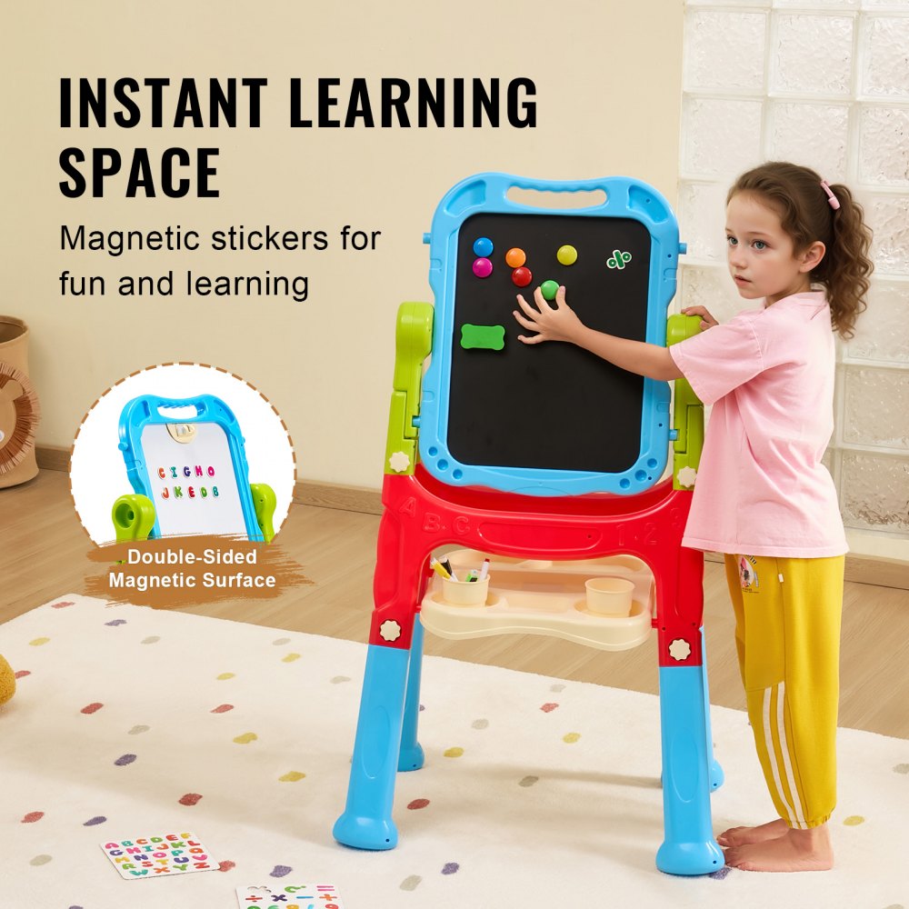 2-in-1 Kids Art Easel Double-Sided Magnetic Whiteboard Chalkboard Rotating
