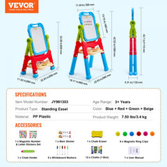 2-in-1 Kids Art Easel Double-Sided Magnetic Whiteboard Chalkboard Rotating