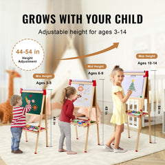 3-in-1 Kids Art Easel Double-Sided Wooden Magnetic Whiteboard Chalkboard