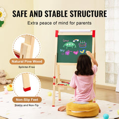 3-in-1 Kids Art Easel Double-Sided Wooden Magnetic Whiteboard Chalkboard