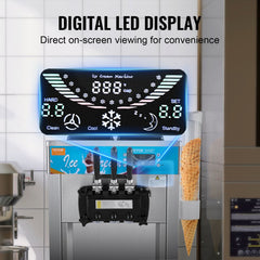 Commercial Ice Cream Machine, 21-31 L/H Yield, 1800W 3-Flavor Freestanding Soft Serve Ice Cream Maker,  2 x 5.5L Stainless Steel Cylinder, LED Panel Auto Clean Pre-cooling, for Restaurant Bars