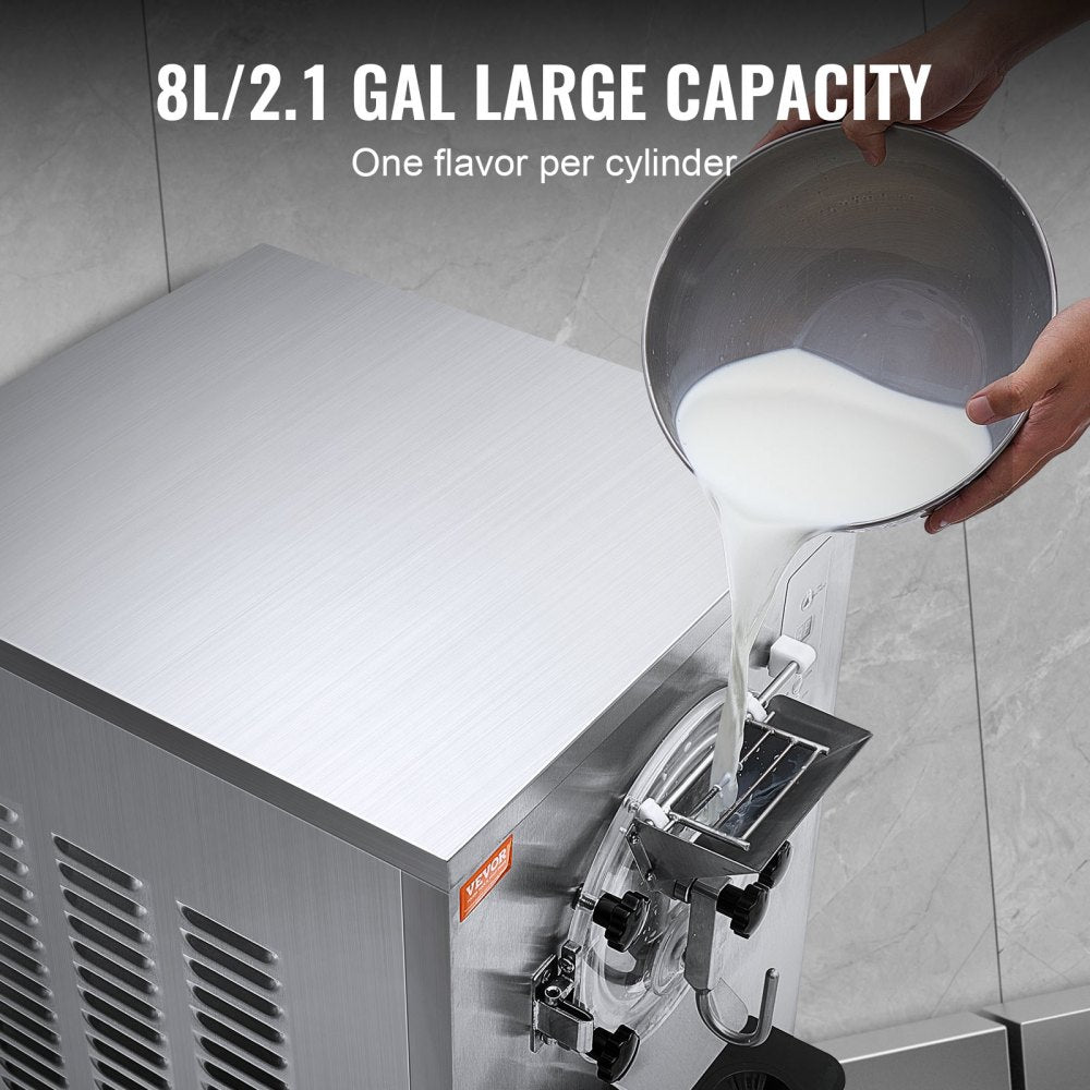 Commercial Ice Cream Machine, 20-25L/H Yield, 2400W 1-Flavor Hard Serve Ice Cream Maker,  8L Stainless Steel Cylinder, Digital Display Auto Clean Adjustable Hardness, for Restaurant Snack Bars